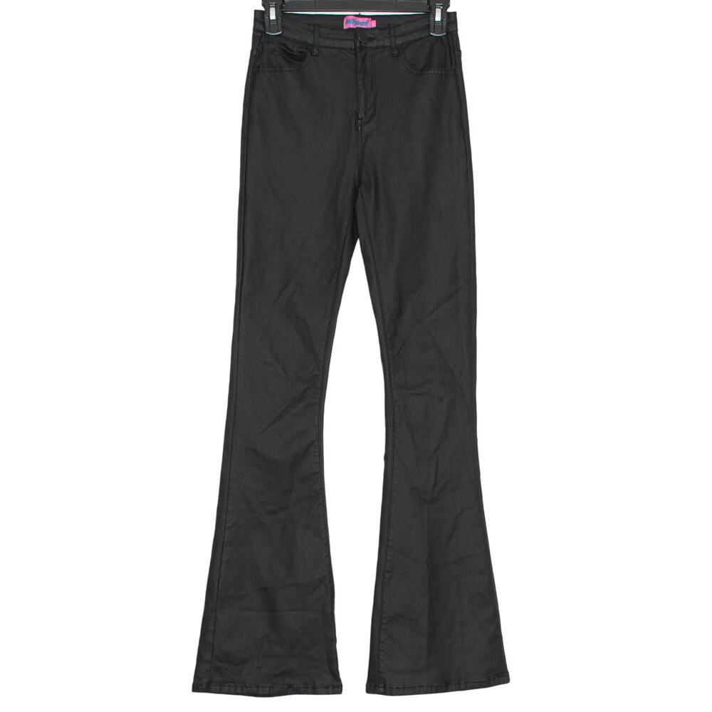 Edikted Black Coated Flare Jeans High Rise Y2K 90s Stretch Baddie Size Medium 24